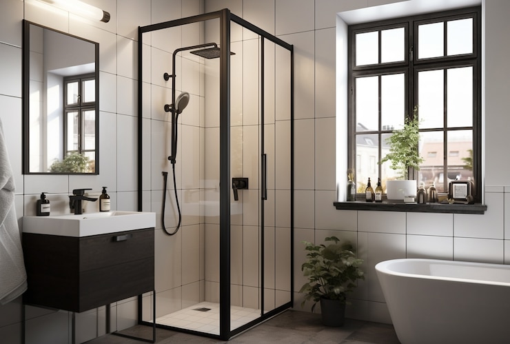 Photo gratuit petite salle de bain au style moderne ai généré
