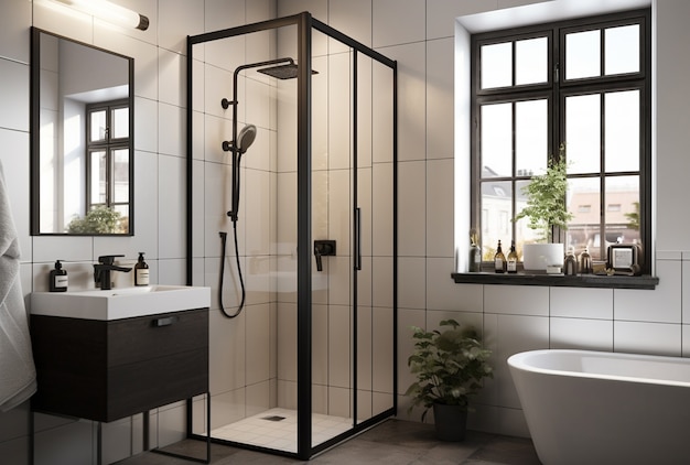 Petite salle de bain au style moderne ai généré