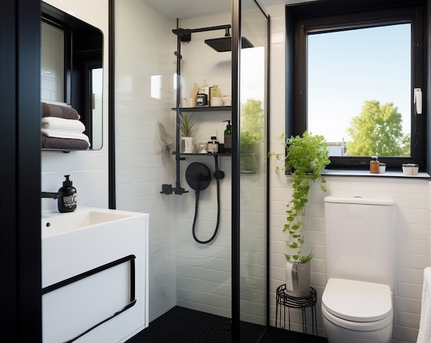 Photo gratuite petite salle de bain au style moderne ai généré