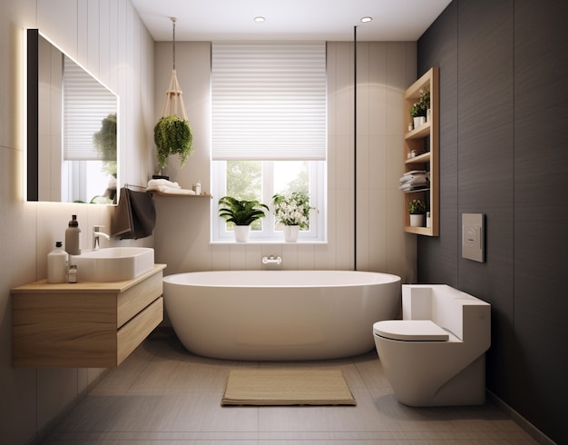 Petite salle de bain au style moderne ai généré