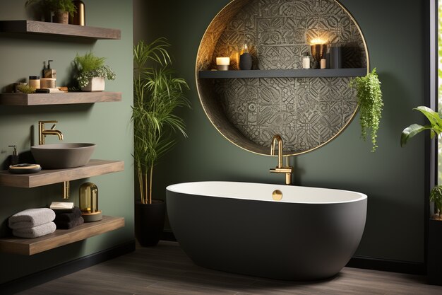 Petite salle de bain au style moderne ai généré