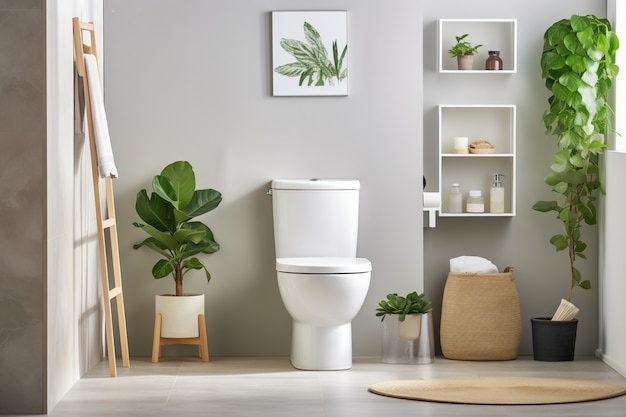 Petite salle de bain au style moderne et aux plantes