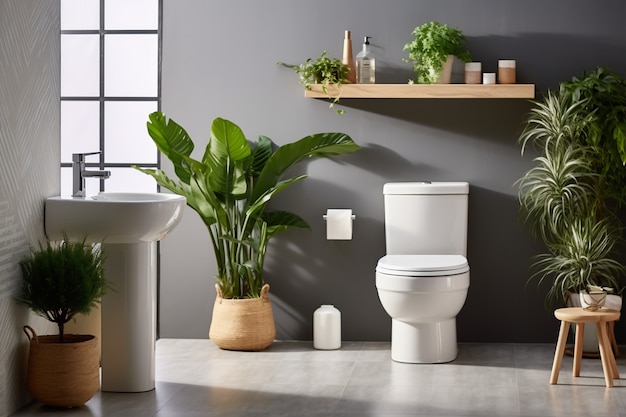 Petite salle de bain au style moderne et aux plantes