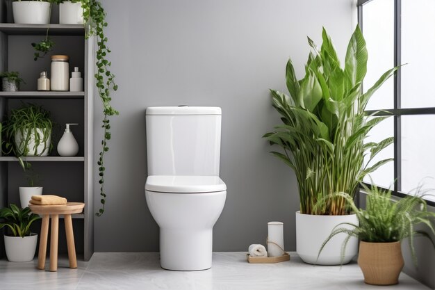 Petite salle de bain au style moderne et aux plantes