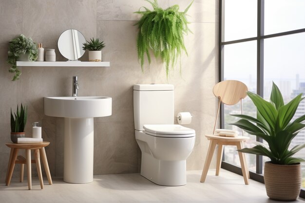 Petite salle de bain au style moderne et aux plantes