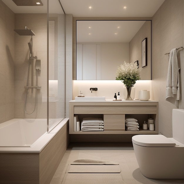 Photo gratuite petite salle de bain décorée dans un style moderne