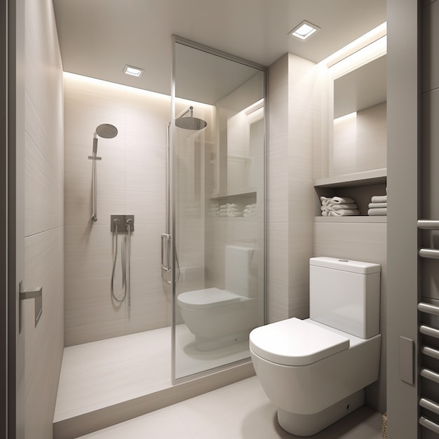 Photo gratuite petite salle de bain de style moderne avec mobilier