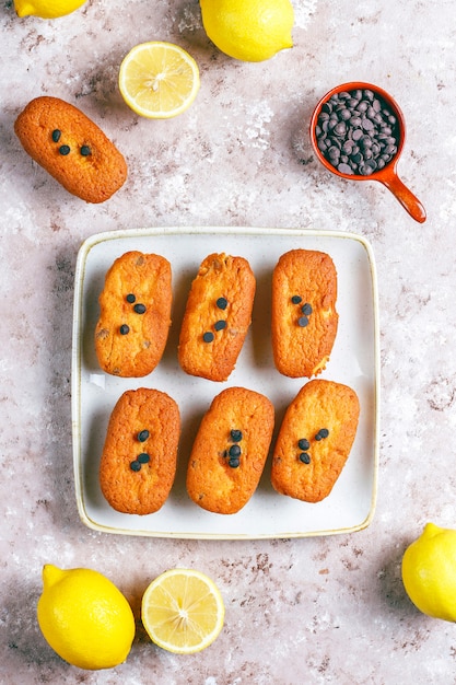 Photo gratuite petits biscuits français traditionnels faits maison avec du citron et des pépites de chocolat