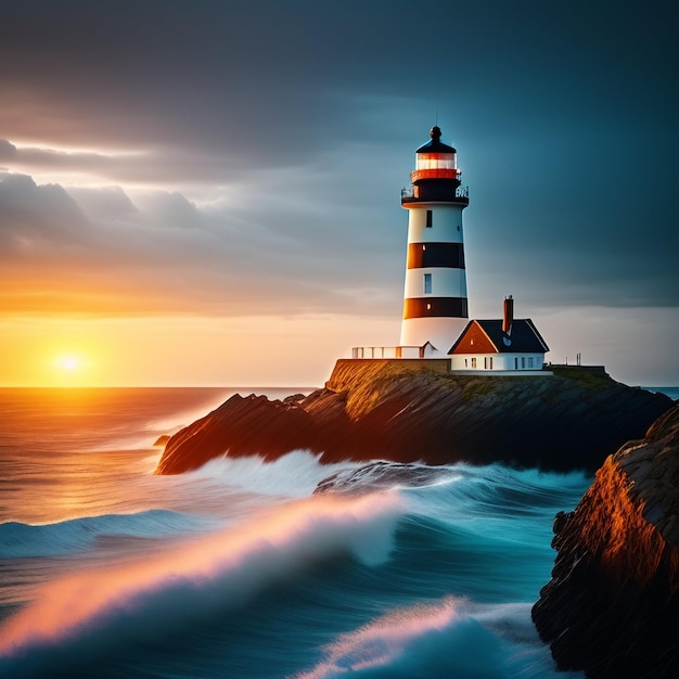 Un phare est sur une falaise au bord de l'océan.