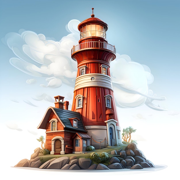 Photo gratuite phare sur l'île illustration vectorielle de style dessin animé pour votre conception