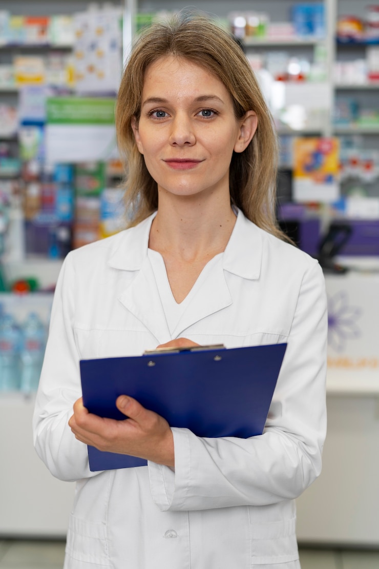 Photo gratuit pharmacien à coup moyen travaillant