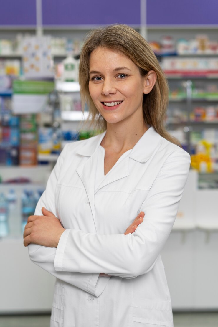 Photo gratuit pharmacien à coup moyen travaillant