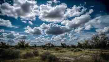 Photo gratuite une photo d'un champ avec des nuages et un ciel bleu