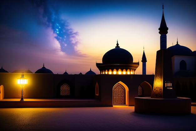 Photo Gratuite Ramadan Kareem Eid Moubarak Mosquée En Soirée Avec Fond Clair Soleil