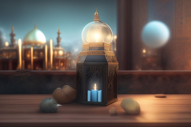 Photo Gratuite Ramadan Kareem Eid Mubarak Lampe Royale Élégante à L'ancienne Avec Mosquée