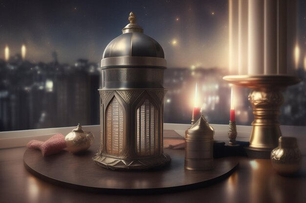 Photo Gratuite Ramadan Kareem Eid Mubarak Lampe Royale Élégante à L'ancienne Avec Mosquée