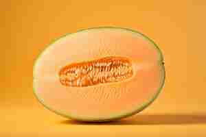 Photo gratuite photo d'un melon coupé en deux sur fond orange pastel