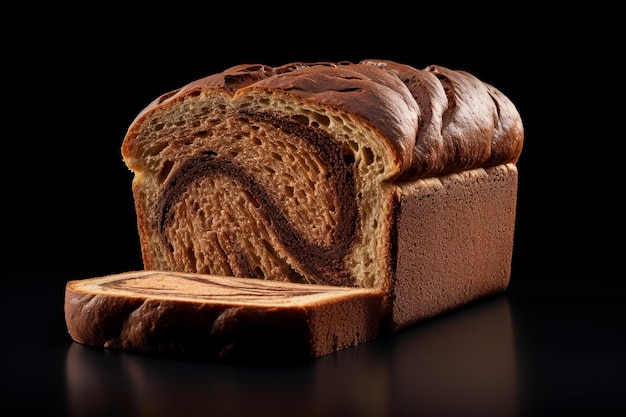 Photo d'un pain au chocolat isolé sur fond noir