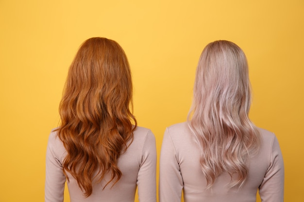 Photo vue arrière d'une jeune rousse et d'une blonde