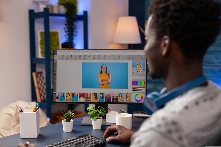 Photo gratuit photographe afro-américain éditant la photographie numérique