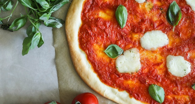 Photographie de nourriture de pizza Margherita végétalienne faite maison