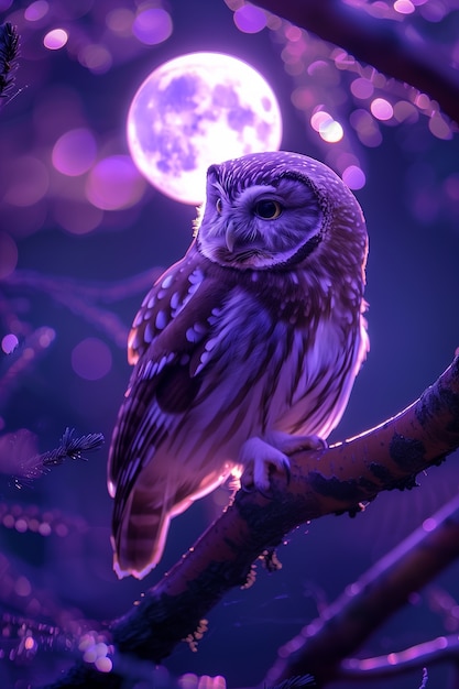 Photo gratuite photorealistic owl during the night time