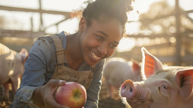 Photo gratuite photorealistic scene with person taking care of a pig farm