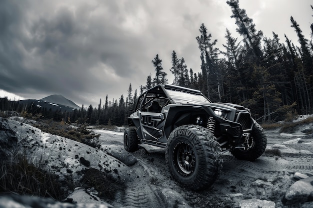 Photo gratuite photorealistic view of off-road vehicle with nature terrain and weather conditions