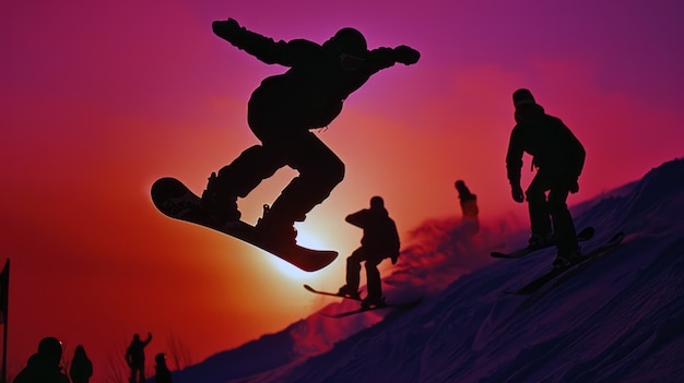 Photo gratuite photorealistic wintertime scene with people snowboarding