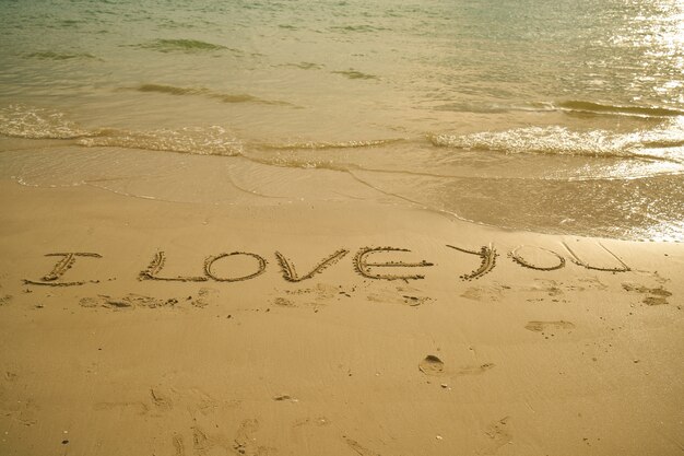 Phrase &quot;i love you&quot; écrit dans le sable