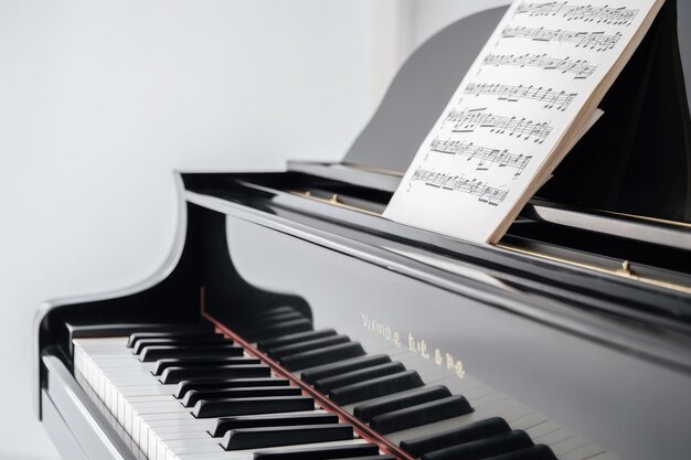 Piano à queue élégant avec partitions isolées sur fond blanc Close up Ai générative