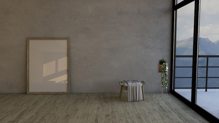 Photo gratuit pièce vide contemporaine 3d et cadre photo