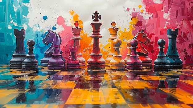 Photo gratuite des pièces d'échecs abstraites dans le style de l'art numérique