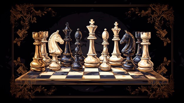 Des pièces d'échecs abstraites dans le style de l'art numérique