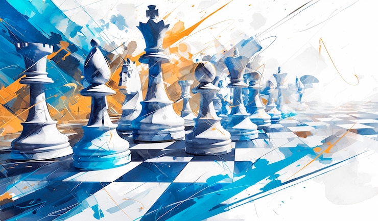 Photo gratuit des pièces d'échecs abstraites de style artistique numérique