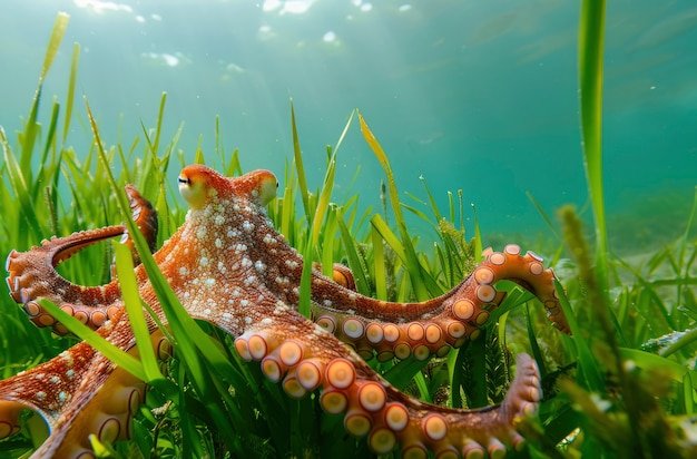 Photo gratuite la pieuvre dans son habitat naturel sous-marin