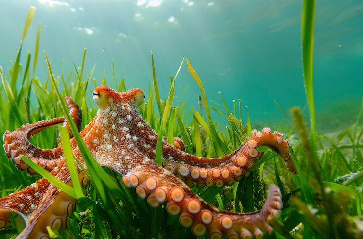 Photo gratuit la pieuvre dans son habitat naturel sous-marin