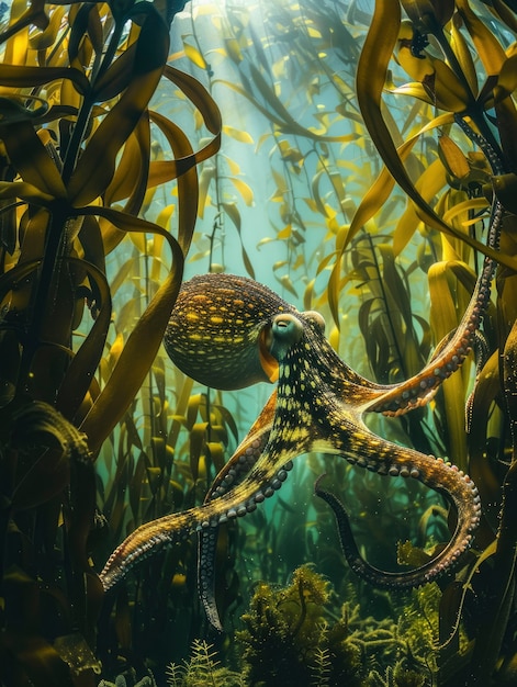 Photo gratuite la pieuvre dans son habitat naturel sous-marin