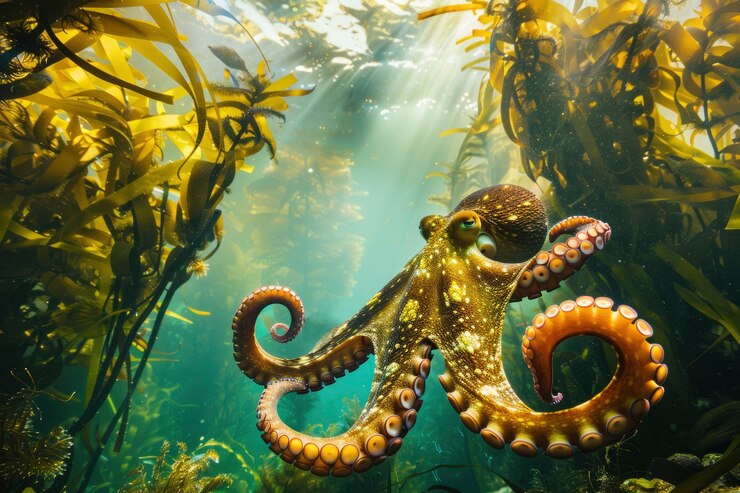 Photo gratuit la pieuvre dans son habitat naturel sous-marin