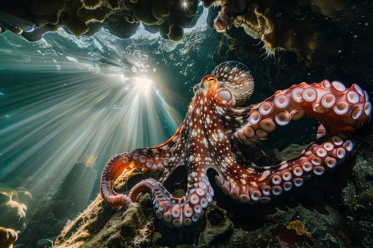 Photo gratuit la pieuvre dans son habitat naturel sous-marin