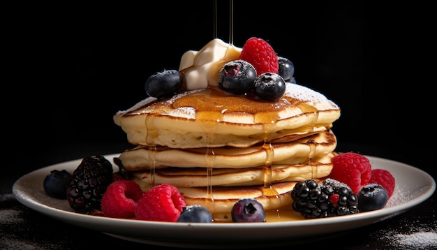 Pile de crêpes maison au sirop de baies générées par l'IA