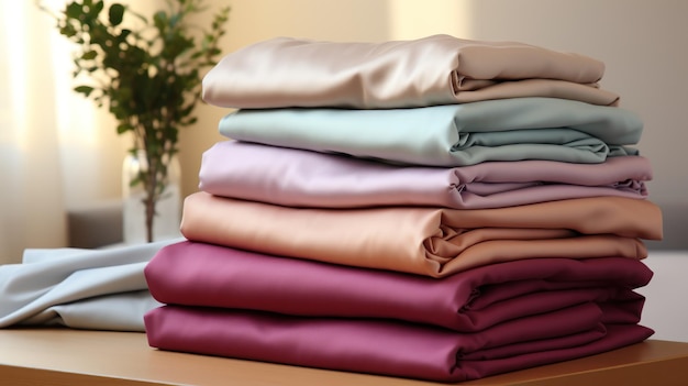 Photo gratuite une pile de draps sur un lit.