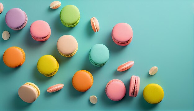 Pile de macarons multicolores sur une petite assiette rose générée par l'IA