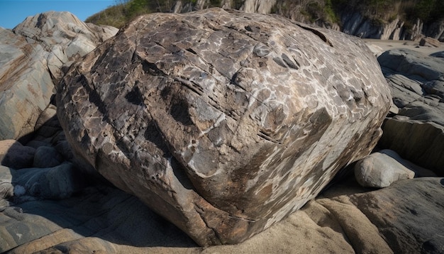 Piles de rochers de granit sur une côte rocheuse érodée générées par l'IA