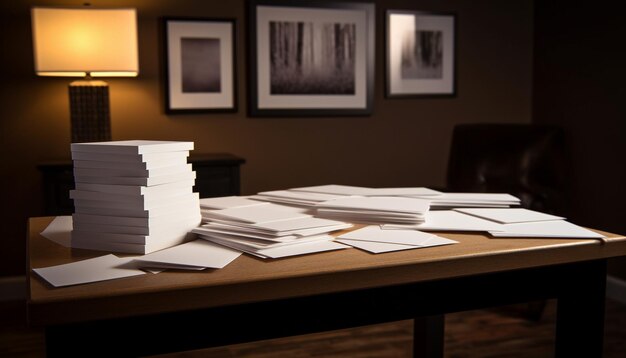 Des piles de vieux livres sur une table moderne générées par l'IA