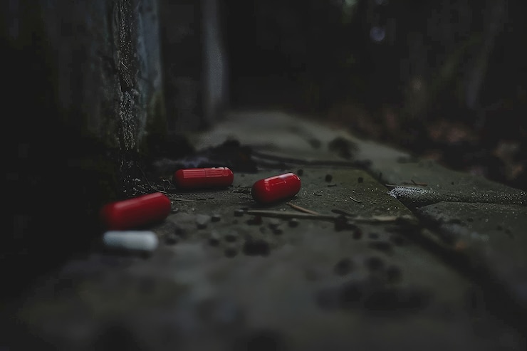 Photo gratuit pilules dans un environnement sombre