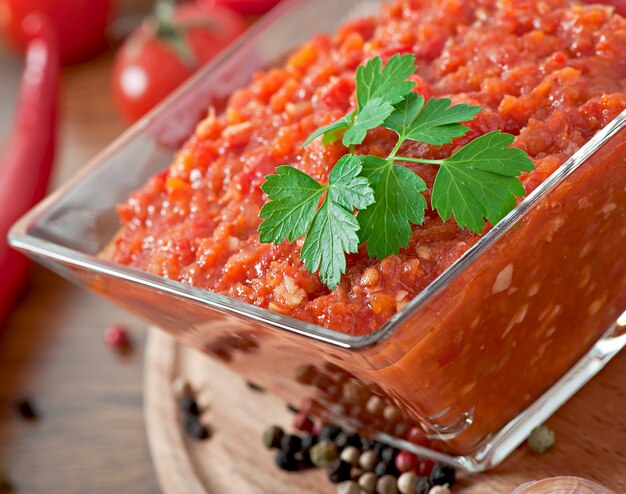 Piment rouge et ingrédients pour la sauce et la sauce