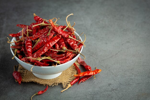 piment rouge séché dans un petit bol blanc