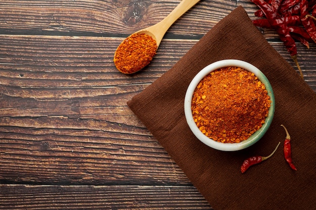 piment rouge séché dans un petit bol blanc