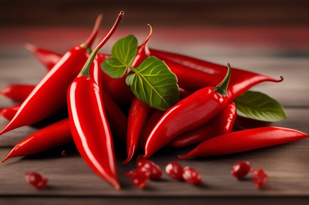 Piments rouges sur une table en bois